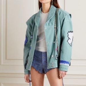 Isabel Marant Erial Oversized Convertible Embroidered Denim Jacket - 38